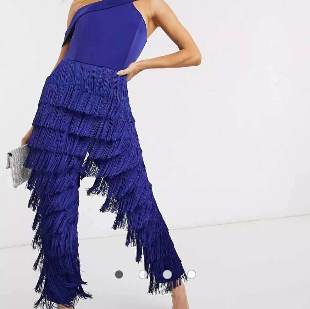 Size 4 Lavish Alice Jumpsuit Pageant Fringe Blue Royal Appearance Womens